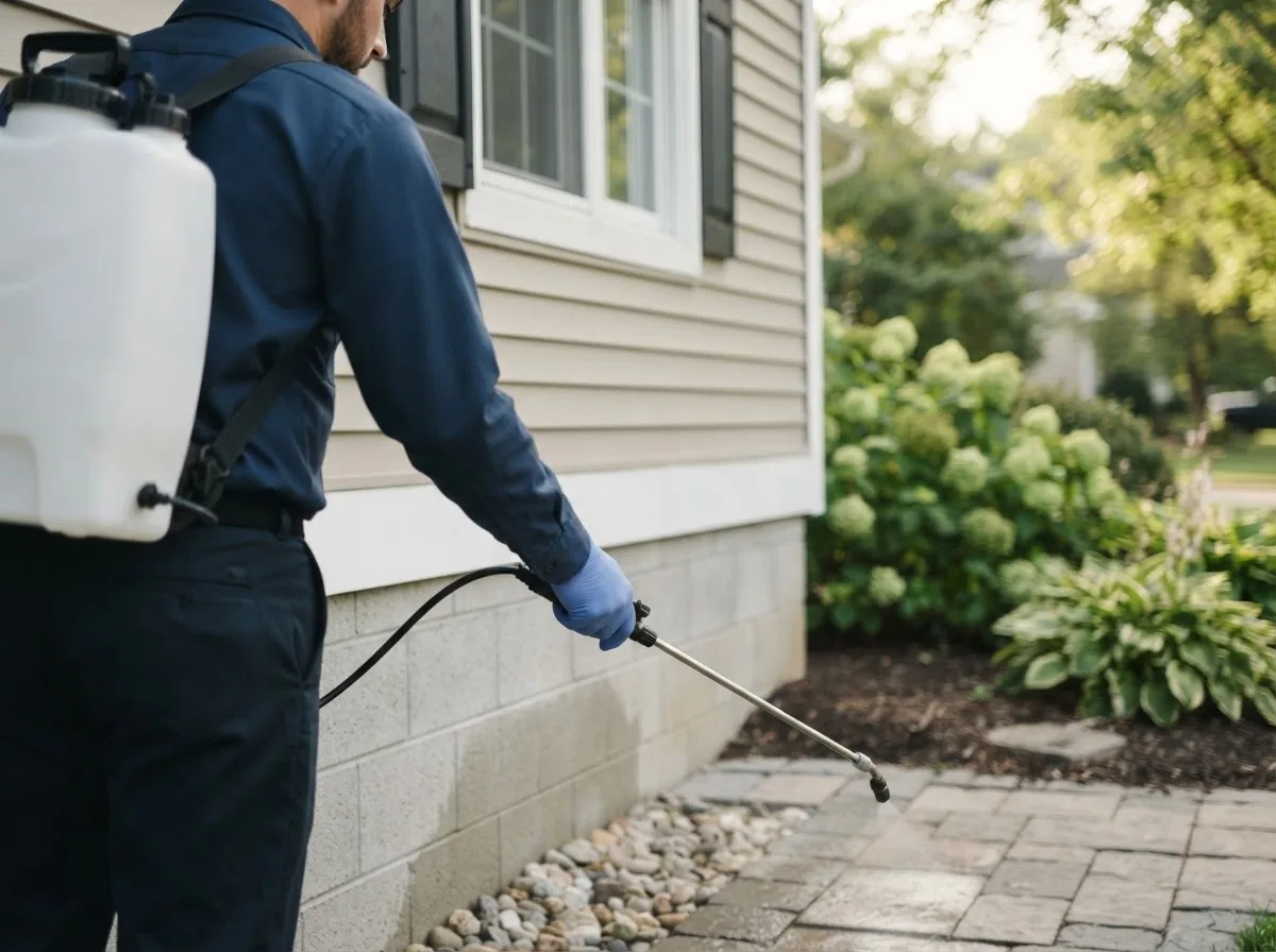 Pest control technician inspecting a home in Olden, TX